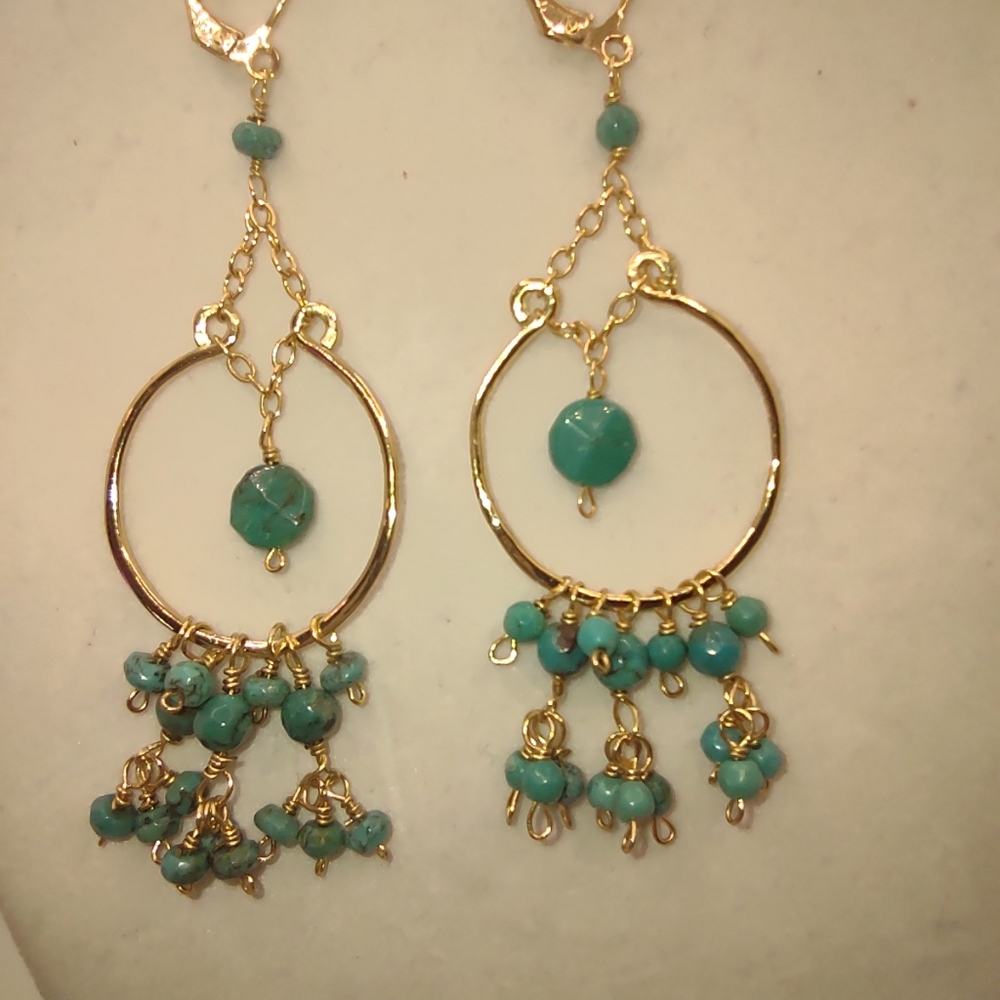 Chic Gold and Turquoise Dangle Earrings - Picture 3 of 5